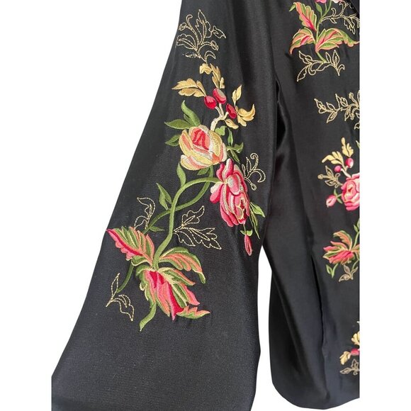 Nolan Miller Silk Floral Jacket M Black Boho Western Granny Vtg 80s Chic Artsy - Picture 6 of 13
